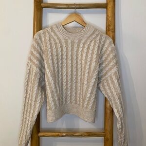 House of Harlow 1960 Chunky Cozy Cream Tan Cable Knit Crewneck Sweater Medium